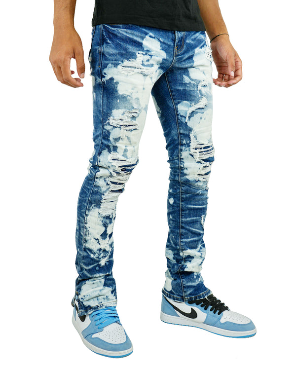 Bleached Stacked Indigo Denim Jean