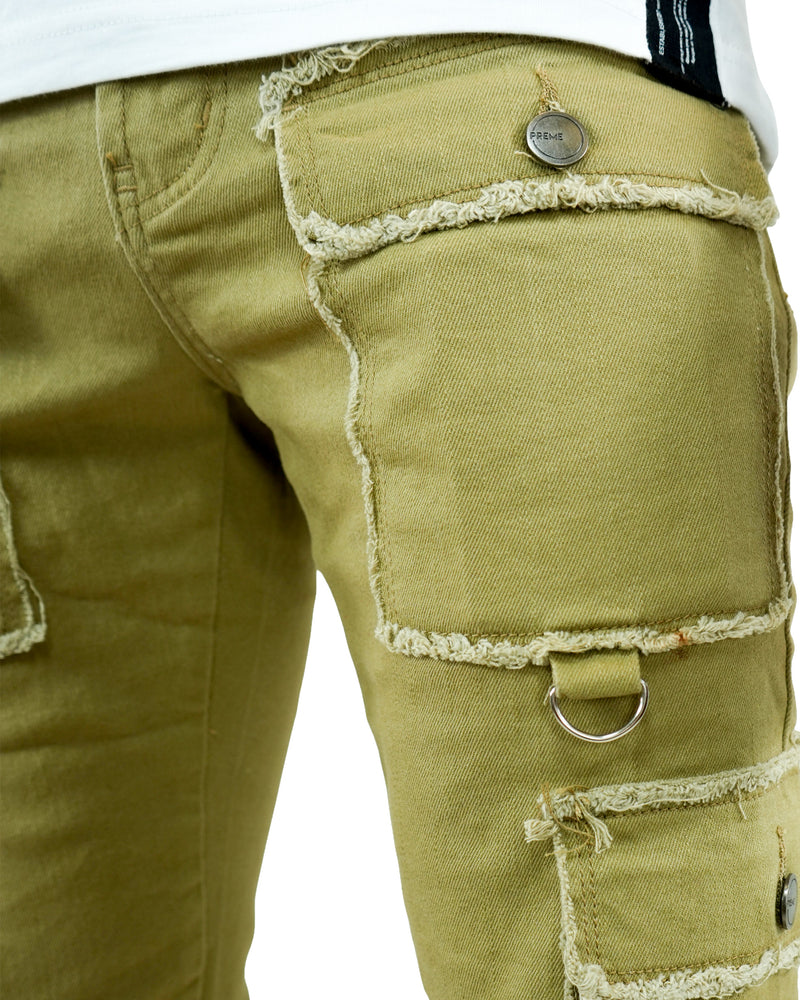 Zephyr Twill Khaki Cargo Flare Denim Jean