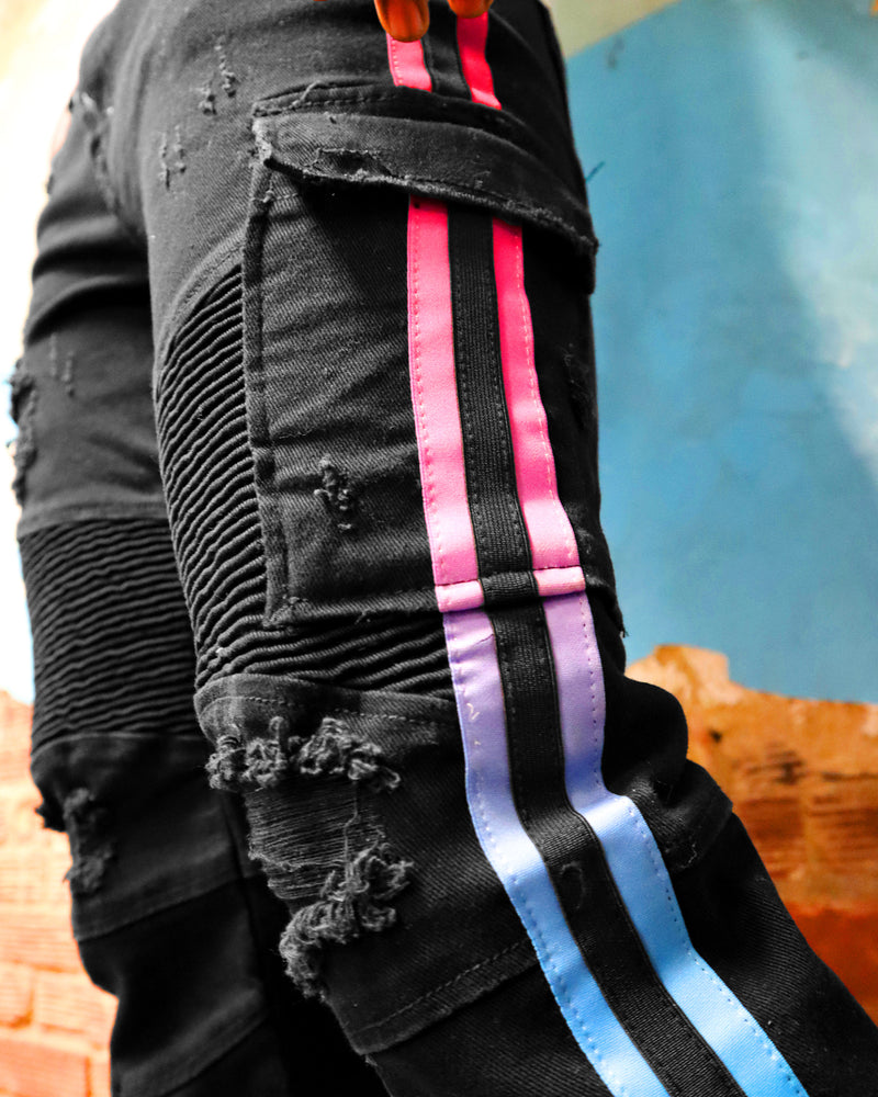 Eldredge Cargo Pocket Pink / Blue Gradient Stripe Black Jean
