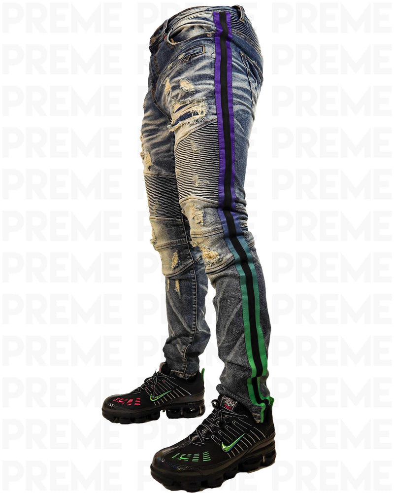 Eldredge Indigo Purple/Green Gradient Stripe Jean - PREME USA
