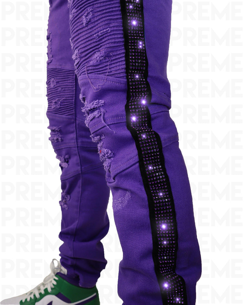Eldredge Purple Rhinestoned Striped Purple Jean - PREME USA