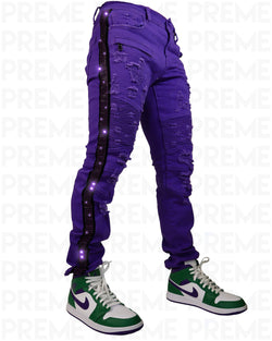 Eldredge Purple Rhinestoned Striped Purple Jean - PREME USA
