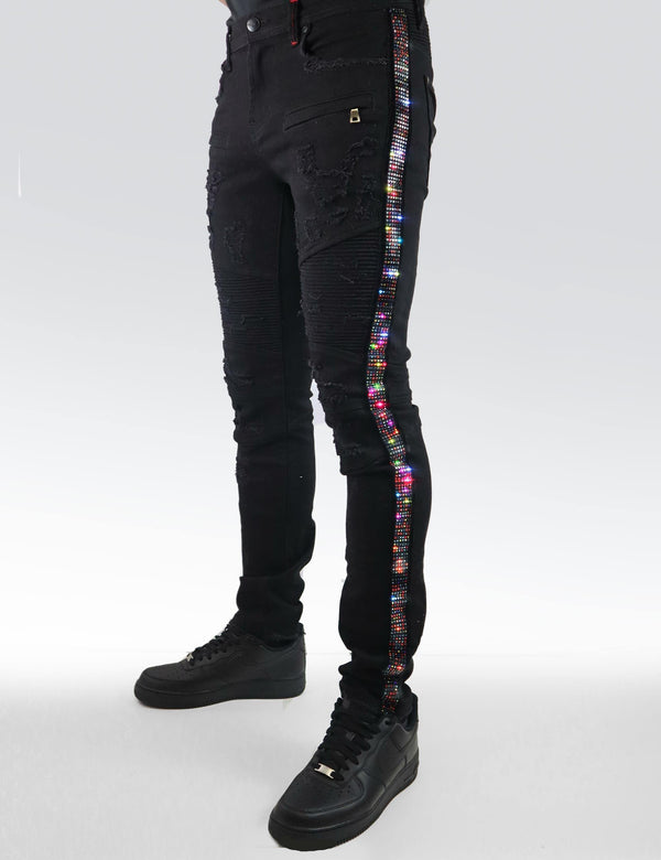 ELDREDGE BLACK STRIPED PRISM RHINESTONE - PREME USA