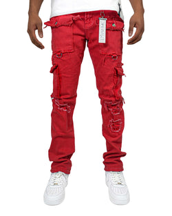 The Nomad Red Stacked Cargo Denim Jean