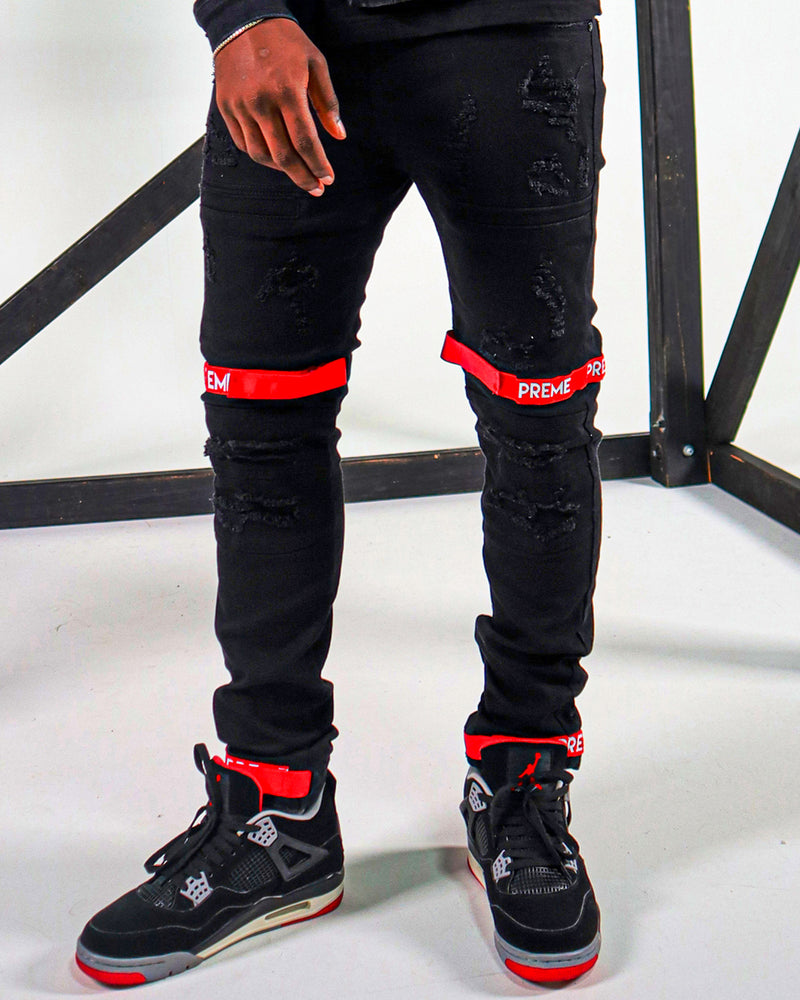 Velcro Strapped Buffalo Black Denim Jean