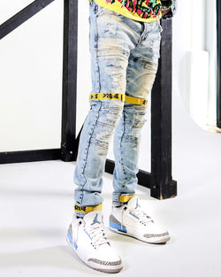 Velcro Strapped Sand Ice Indigo Denim Jean