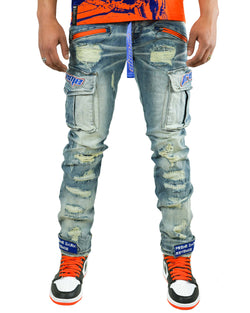 PREME Dark Revenge Strapped Cargo Indigo Denim Jean