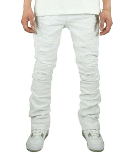 PREME White Motto Stacked Flare Denim Jean