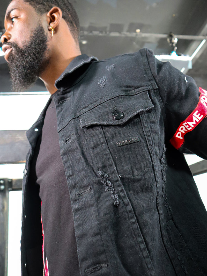 Velcro Strapped Buffalo Black Denim Jacket