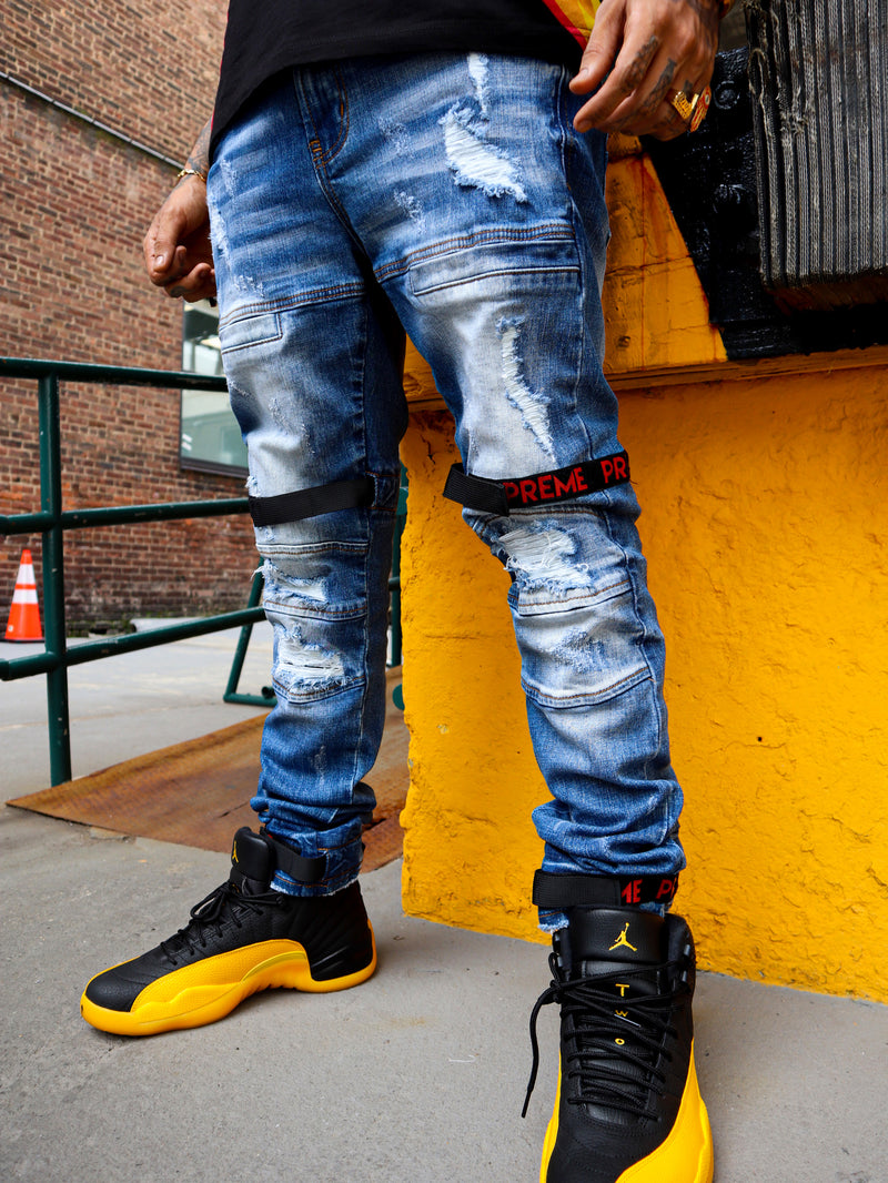 Velcro Strapped Indigo Denim Jean