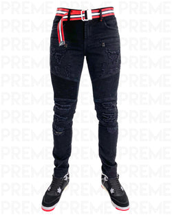 Conveyor Red/White Belt Black Denim Motto Jean - PREME USA