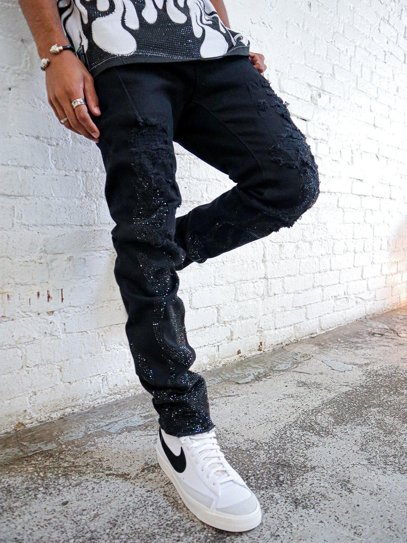 Flame Black Stoned Denim Jean - PREME USA