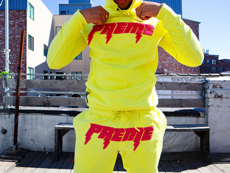 PREME Thunder Chenille Neon Yellow Hoodie & Sweatpants Set - PREME USA